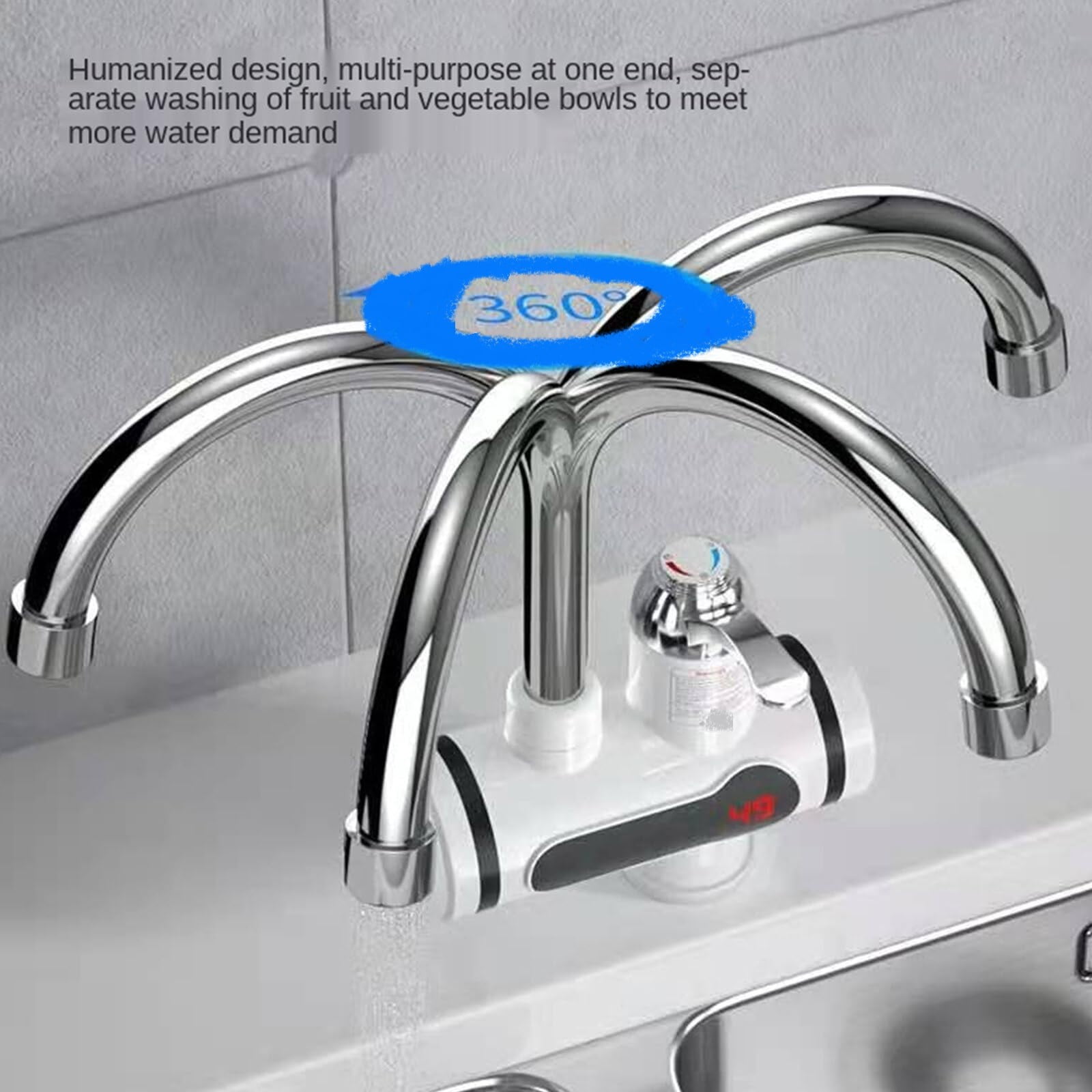 1x Electric Fast Heating Tap,110V Hot Water Heater Faucet,Instant Tankless Water Heater,Rotatable Bathroom Kitchen Heater Faucet,LED Digital Display Instant Hot Water Tap with Electric Fast Heating