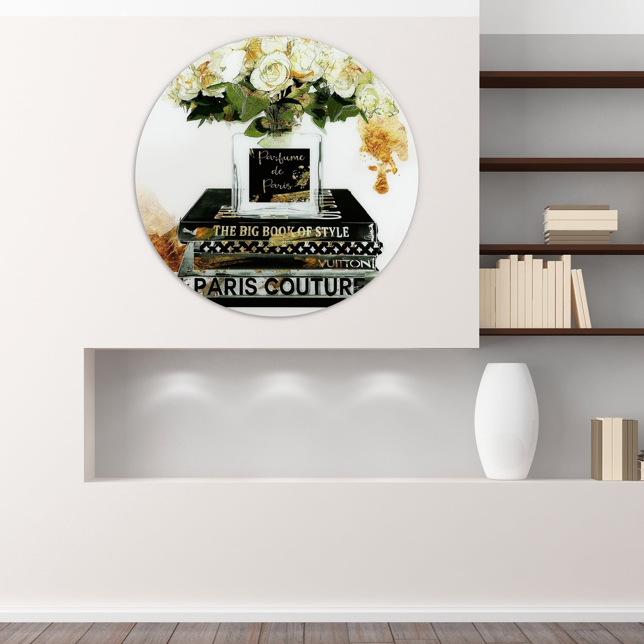 Empire Art Direct Big Book of Style Frameless Free Floating Tempered Glass Round Graphic Wall Art, 40" x 40", Ready to Hang