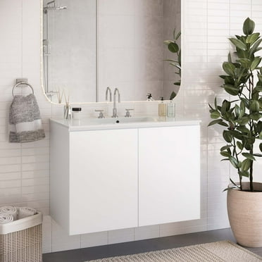 Modway Bryn 36" Wall-Mount Bathroom Vanity in White White