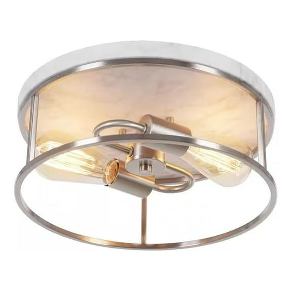 Alsy 13" W 2-Light Brushed with White Marbled Base Flush Mount Light Fixture