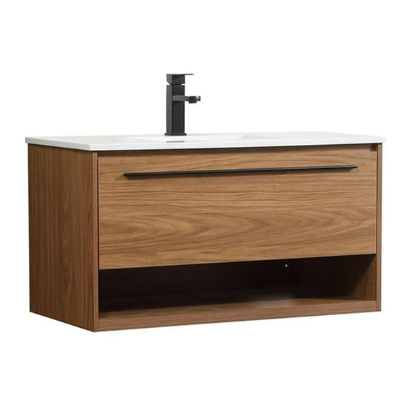 Elegant Decor Roman 36" Aluminum MDF Single Bathroom Vanity in Walnut Brown