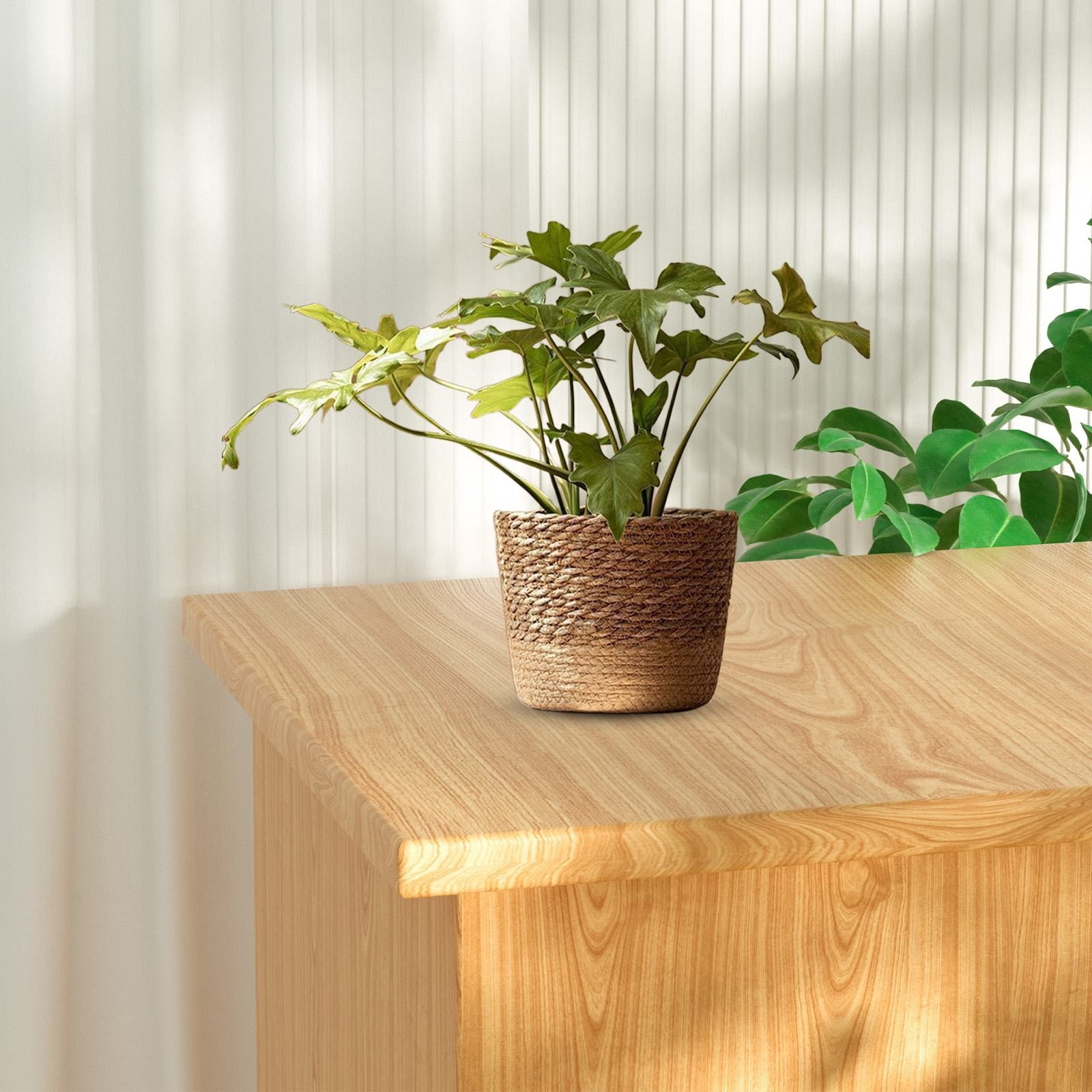 ZLBDYG Woven Rice Straw Flower Pot Basket with Garden Container Design, Wicker Rattan Vase and Sundries Organizer for Indoor Outdoor Plant Display with Natural Layered Construction