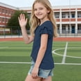 thumbnail image 3 of HAiming Girls Tops Ruffle Short Sleeve Tiered Tee Solid Color Loose Casual Trendy T Shirts Summer Beach Vacation Workout Kids Tops, 3 of 7
