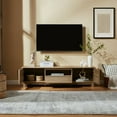 thumbnail image 4 of Mid-Century Modern Low Profile Entertainment TV Stand for 70/65/60/55 inch TV, Farmhouse Entertainment Center with 2 Fluted Door and Storage Living Room, Nature, 4 of 8