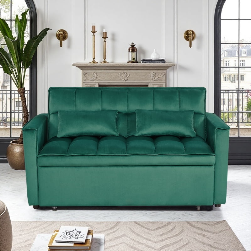 Gewnee 54" Velvet Upholstered Pull Out Sleeper Loveseat for Home,Office,Guest Room.Green