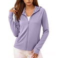 thumbnail image 2 of Wensltd Femmes Protection Solaire Manches Longues Hauts à Capuche Couleur Unie Légers Sports de Plein Air Randonnée Course Chandails Violet, 2 of 6