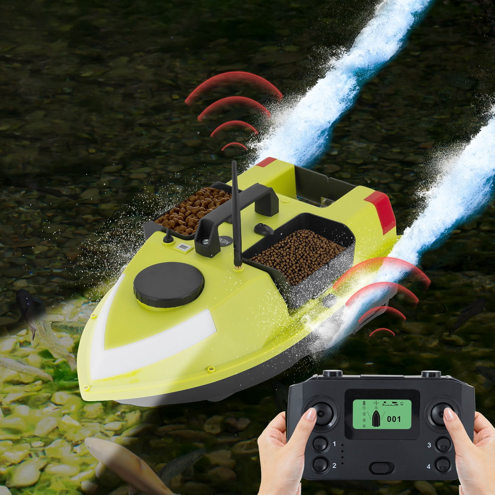 19.69 *9.84*6.69in Green Remote Control Led Fishing Bait Boat Fishing Boat Bait Boat For Surf Fishing