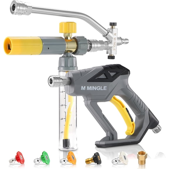 WANBIN Pressure Washer Gun with Mini Foam Cannon, Dual Connector, 5 Nozzle Tips, for Car and Patio