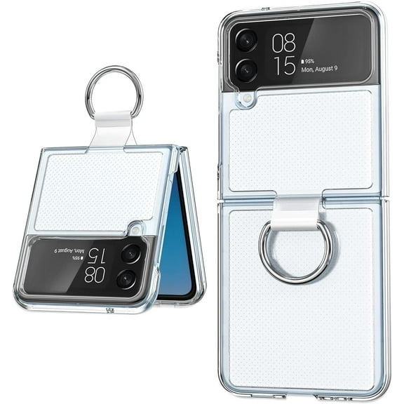 Samsung Galaxy Z Flip 4 Clear Case with Ring Holder, [Upgraded] Slim Thin Crystal Hard PC Shockproof Protective Phone Cover  Flip4 5G 2022