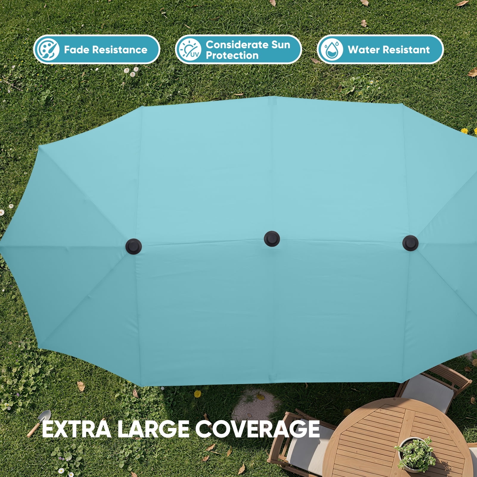 Autlaycil 13ft Sky Blue Large Patio Umbrellas, Double-Sided Outdoor Market Rectangle Umbrella for Outside