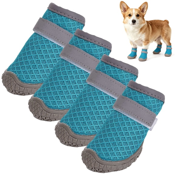 Deago 4PCS Dog Shoes for Small Dogs, Hot Pavement Summer Puppy Dog Boots & Paw Protectors with Soft Anti-Slip Rubber Sole, Mesh Breathable Dog Booties for Hardfloors, Walking Running