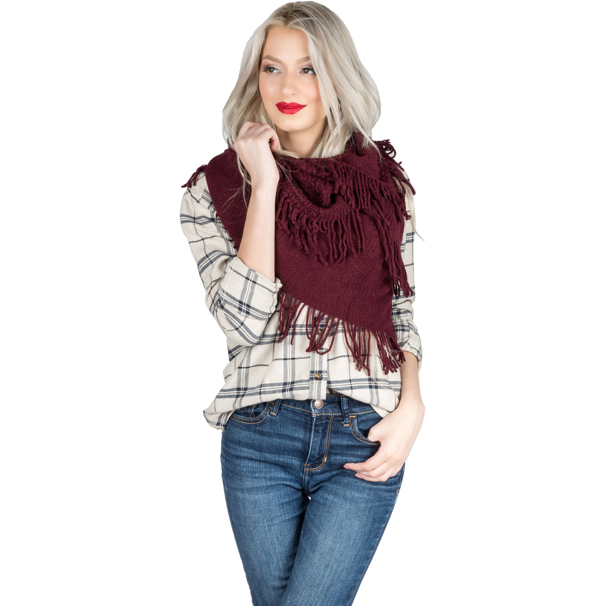 Women's Soft Woven Infinity Wrap Shawl Scarf with Frills [Adult Size]