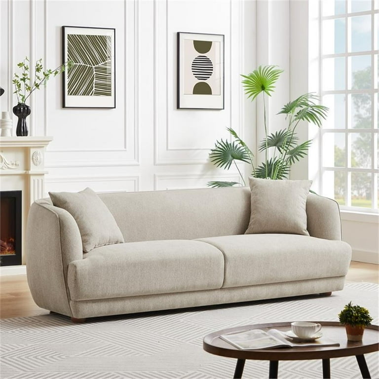 Venar Mid Century Modern Living Room Luxury Fabric Linen Couch in Cream