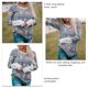 thumbnail image 5 of Jersey de manga larga con cuello en V, estampado elegante, cómodo, informal, suelto, para mujer, sudadera gris L, 5 of 6