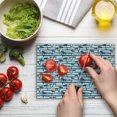 thumbnail image 4 of Tropical Cutting Board, Silhouette Tropical Beach Image with Sand and Coconut Palm Trees, Decorative Tempered Glass Cutting and Serving Board, Small Size, Night Blue Dark Blue, by Ambesonne, 4 of 5