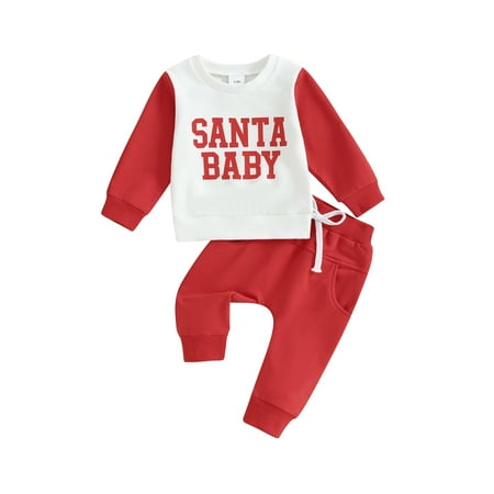 

Gureui Baby 2Pcs Christmas Outfits Long Sleeve Letter Print Sweatshirt and Trousers Set Toddler Clothes