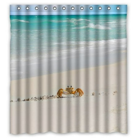 HelloDecor Crab Walking In Beach Shower Curtain Polyester Fabric Bathroom Decorative Curtain Size 66x72