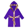 thumbnail image 3 of Rswnyirn Kids Boys Boxing Robe Hooded Satin Hoodie Halloween Cosplay Costume Purple 10, 3 of 5