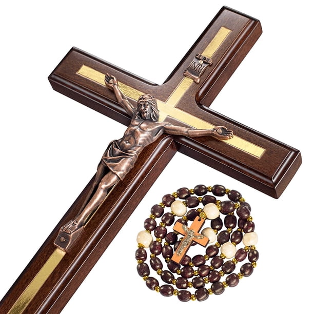 Crucifijo de pared con forma de asteromo, madera, 30 cm, hecha a mano, católica
