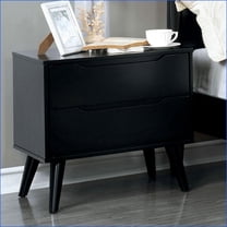 Mid-Century Modern Black 2-Drawer Solid Wood Nightstand
