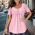 thumbnail image 7 of Ounisa Womens Summer Short Sleeve Tops Solid Casual Crochet Eyelet Shirts Dressy Blouses for Business & Casual Wear, 7 of 7