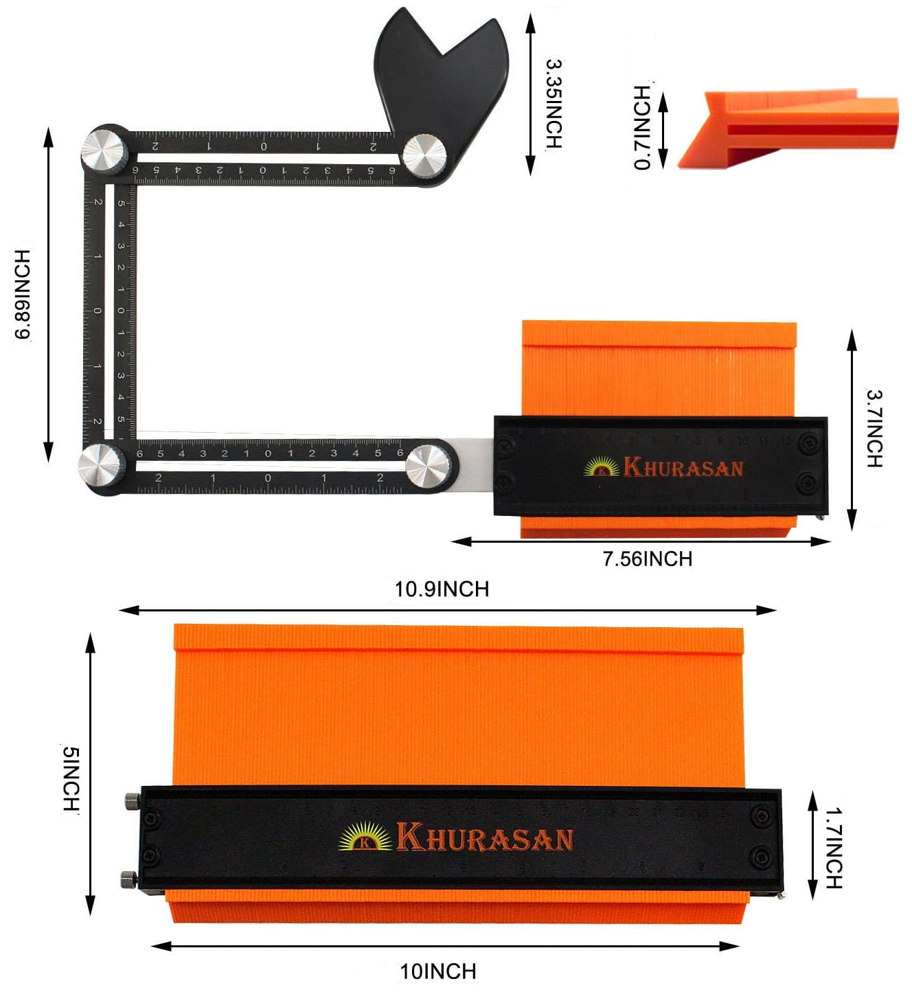 Khurasan 10" and 5" Contour Gauge Tool Set with Lock, Adjustable Screws, 3-Fold Angle Ruler and Pencil - 2 Pack