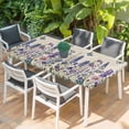 thumbnail image 2 of Purple Floral Table Cloths for 4 Foot Rectangle Tables, Spring Lavender Daisy Butterflies Botanical Beige Patio Waterproof Elastic Fitted Tablecloths, Washable Rectangular Table Cover for Camping, 2 of 8