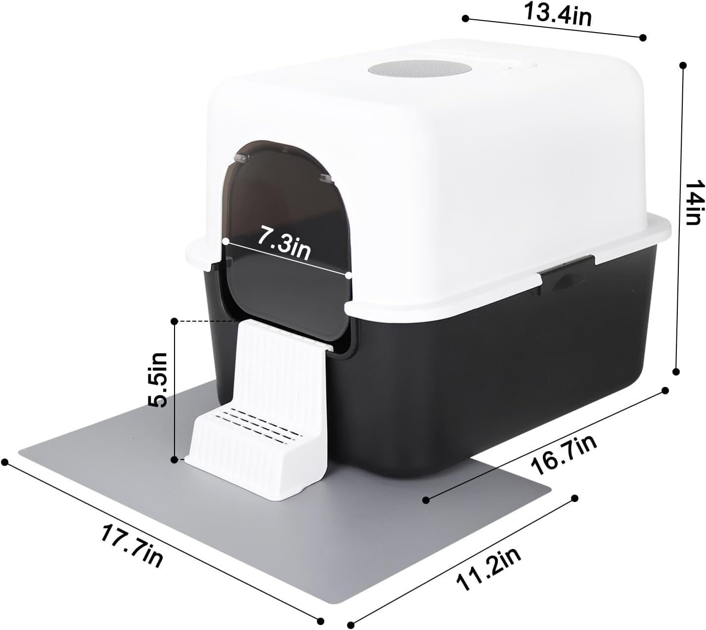 Cat Litter Box with Lid, Fully Enclosed Splash-Proof and Leak-Proof Urine High Edge and Odorless Cat Litter Box, Easy to Installation and Clean (Black with Pedal(S))