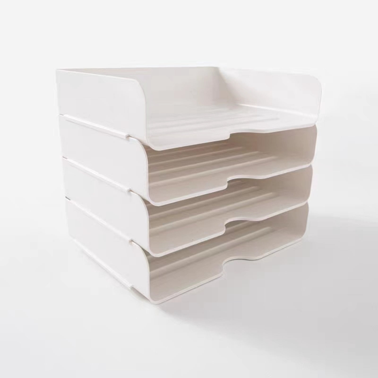 Stackable Paper Trays 4 Pack, Desk Letter Tray Set with 4 File Bags, Stackable Desk Organizer for Books, Magazines, Folders, A4 Size File Paper, Notes, Pens (White)