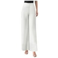 thumbnail image 7 of Womens Pants Casual Lightweight Chiffon High Elastic Waist Flowing Flared Straight Leg Wedding Cocktail Culottes Workouts Leisure Trousers, 7 of 7