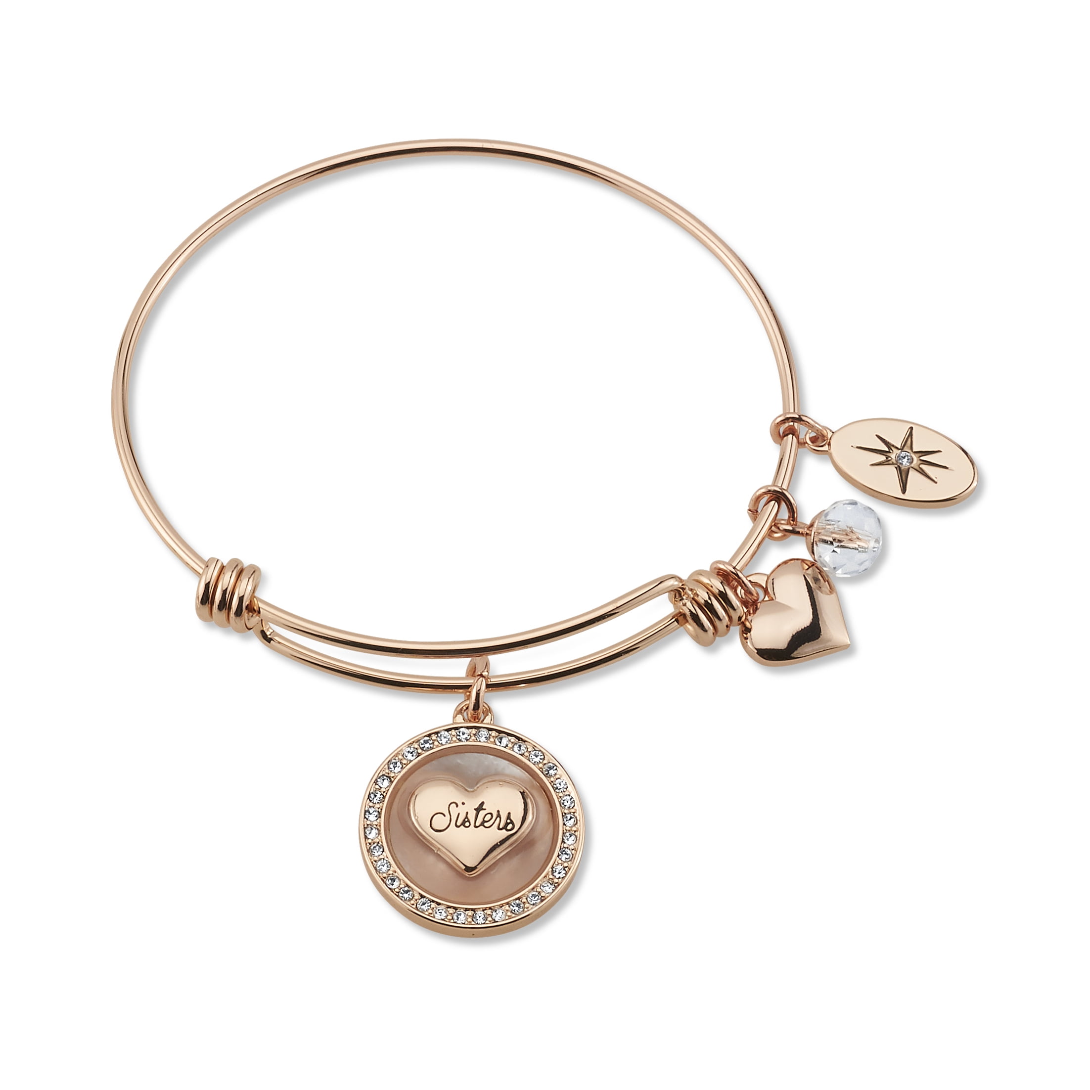 College Jewelry New Mexico Lobos Stainless Steel Adjustable Bangle Bracelet with Rose Gold Plated Round Charm