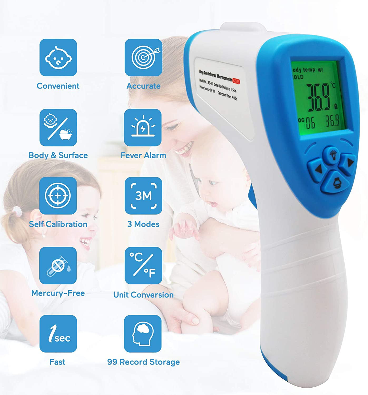 Medical Thermometer for Babies Children 【US Stock & 2-7 Days Shipping】Infrared Forehead Thermometer for Adults Indoor and Outdoor Use Adults No Touch Digital Infrared Thermometer for Fever 