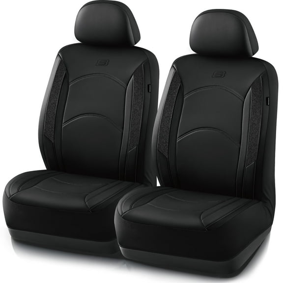 Skechers Leather Front Car Seat Cover – Stylish Diamond Design, Universal Fit - Black