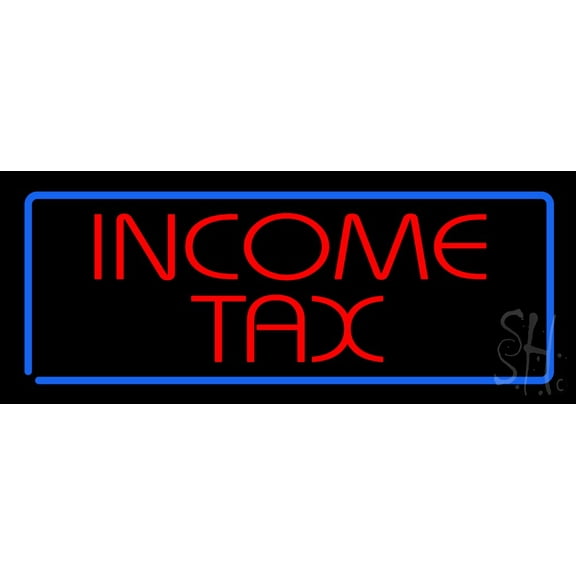 Red Income Tax Blue Border LED Neon Sign 13 x 32 - inches, Black Square Cut Acrylic Backing, with Dimmer - Bright and Premium built indoor LED Neon Sign for Defence Force.