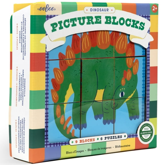 eeBoo: Dinosaur Picture Blocks – 9-Piece Puzzle Block Set, Assemble 6 Dino Images, Chunky 2.5" Cubes, Stack-Play-Build-Solve, Preschool-Toddler-Kid 2 