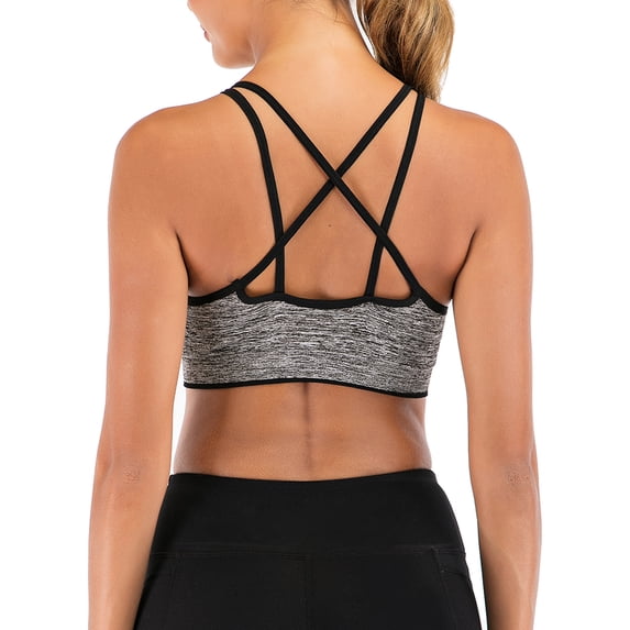 Women's Padded Strappy Sports Bra Crisscross Back Bra Workout Running Yoga Tops Longline Athletic Bras