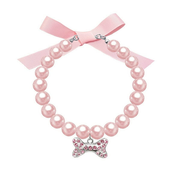 Kiibsot Fancy Pearls Crystal Dog Necklace Jewelry with Bling Rhinestones Big Bone Charm for Pets Cats Small Dogs Girl Teacup Chihuahua Yorkie Clothes Outfits