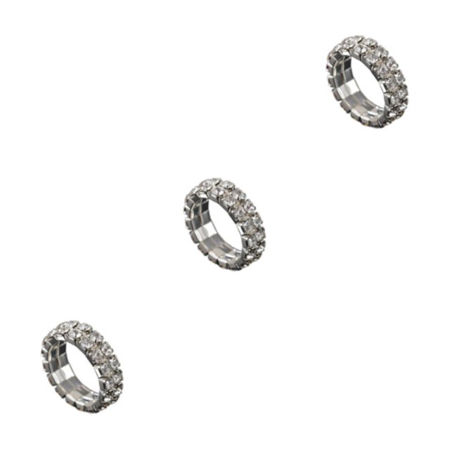 maskred Alluring Elastic Ring Exquisite Crystal Inlays For Mesmerizing Shine Alloy Is silver 2 rows 3Set