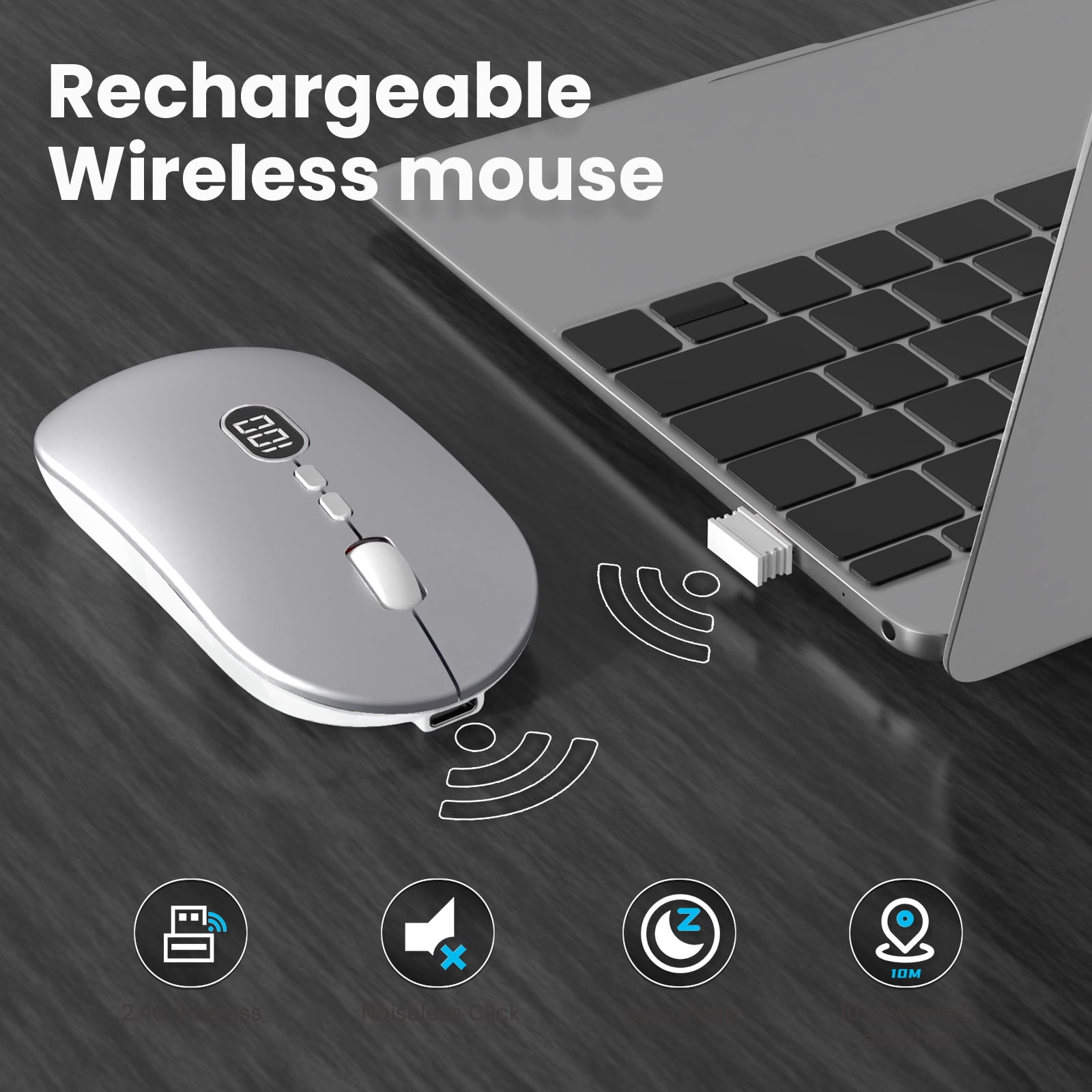 Souris Sans Fil Bluetooth Et 2,4G Rechargeable - DPI 800/1200/1600, Silencieuse, Couleur Macaron, Pour PC, Mac, Ordinateur Portable - 3