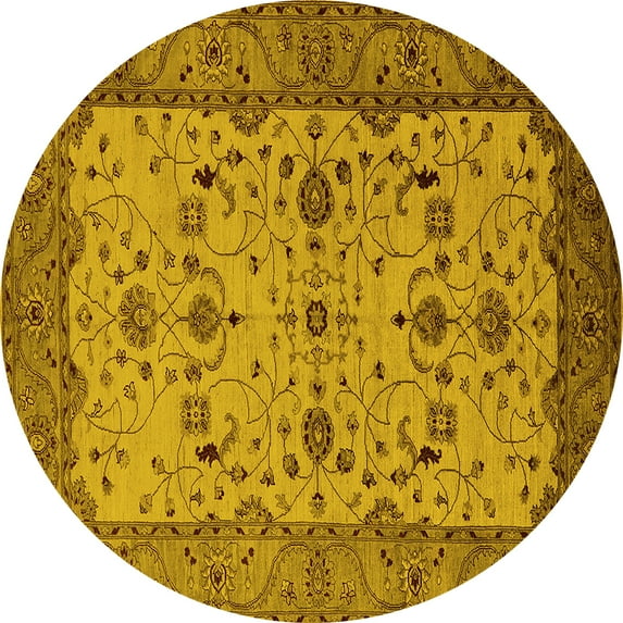 Ahgly Company Indoor Round Oriental Yellow Traditional Area Rugs, 3' Round