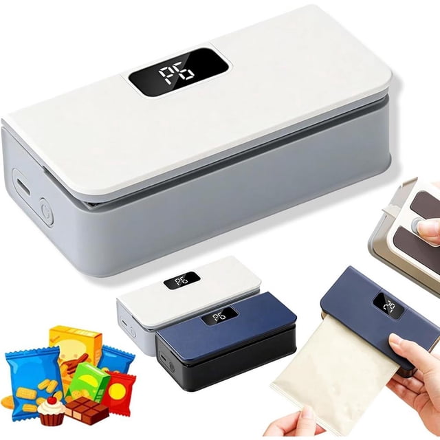 Scelleuse de Sacs Sans Fil pour l'Entreposage des Aliments, Scelleuse sous Vide Portative Rechargeable par USB avec Écran DEL, 6 Modes de Scellage Thermique Réglables et Base Magnétique, Mini Scelleuses Thermiques Portatives pour Sacs à Collation