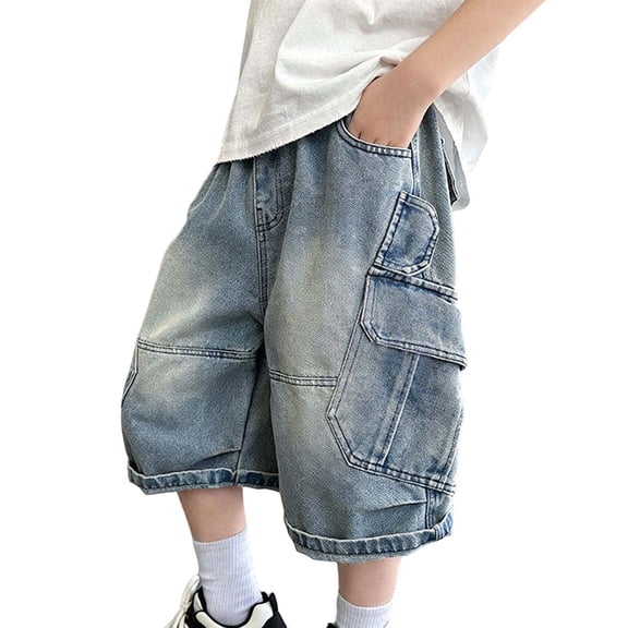 Byoo Little Girl's Distressed Denim Shorts Solid Loose Casual Shorts Trend Bottoms,Blue