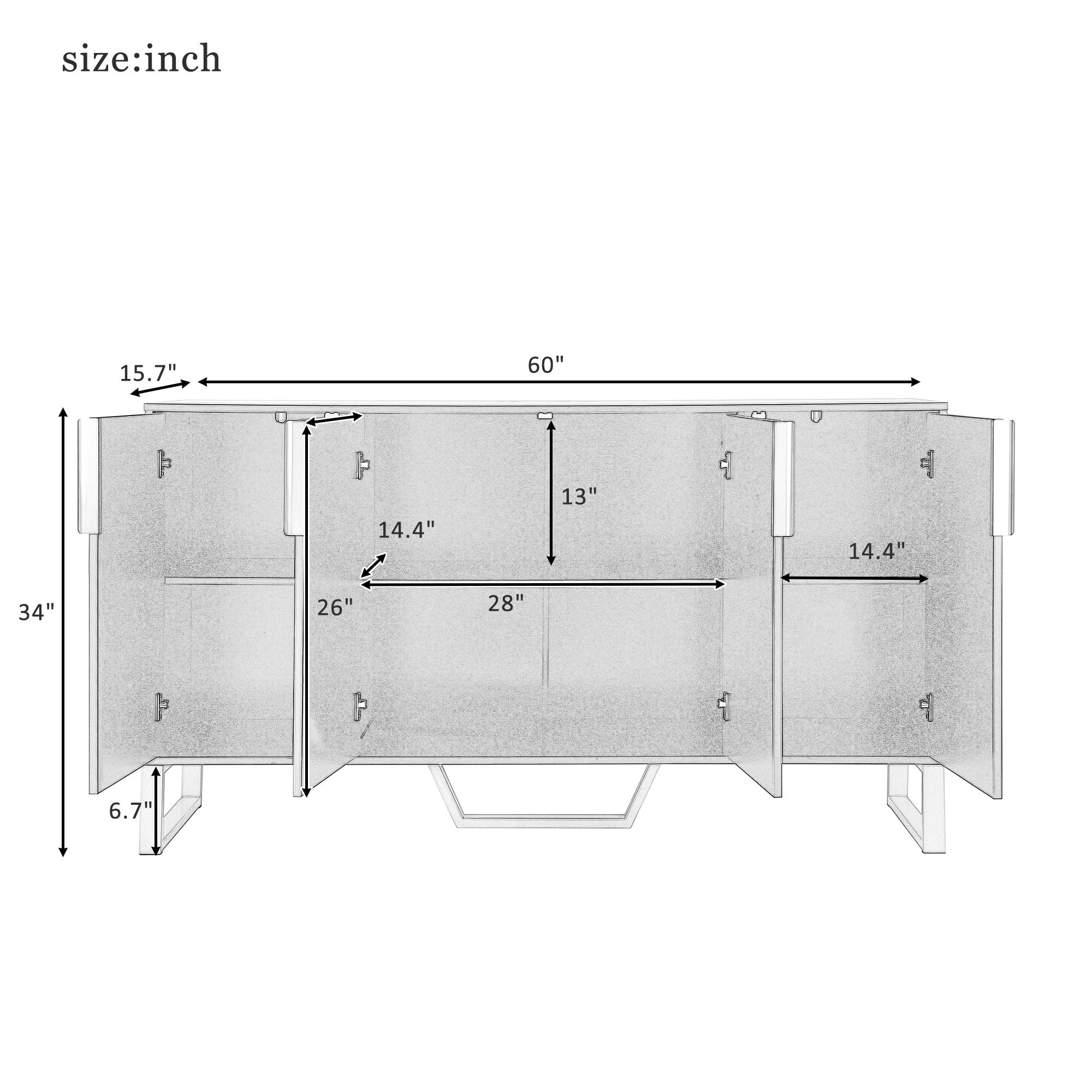 Aukfa Kitchen Cabinet,Modern sideboard with Four Doors - Black