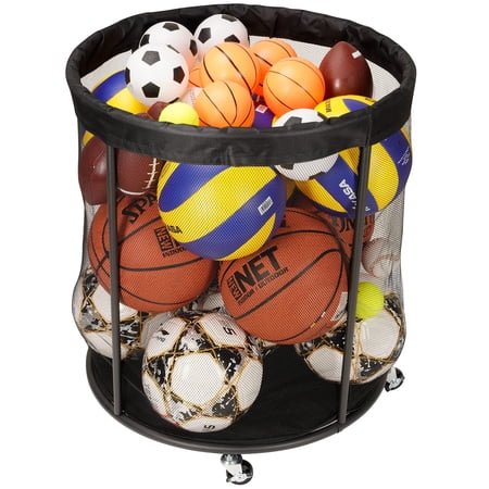 Sports Equipment Organizer For Garage Mesh Ball Holder Soccer Basketball Volleyball Baseball 48 Gals Cart Holding Rolling Black Sports Equipment Organizer For Garage Mesh Ball Holder Soccer Basketball Volleyball Baseball 48 Gals Cart Holding Rolling Black