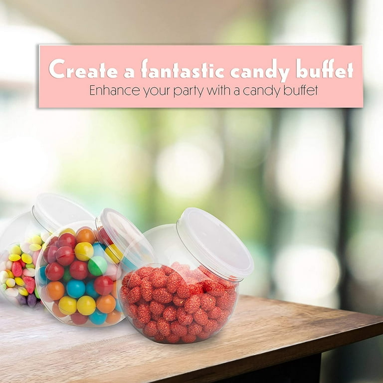 DilaBee Plastic Candy Jars with Lids for Candy Buffet - 3 Pack - 48 Oz  Clear Cookie Jars
