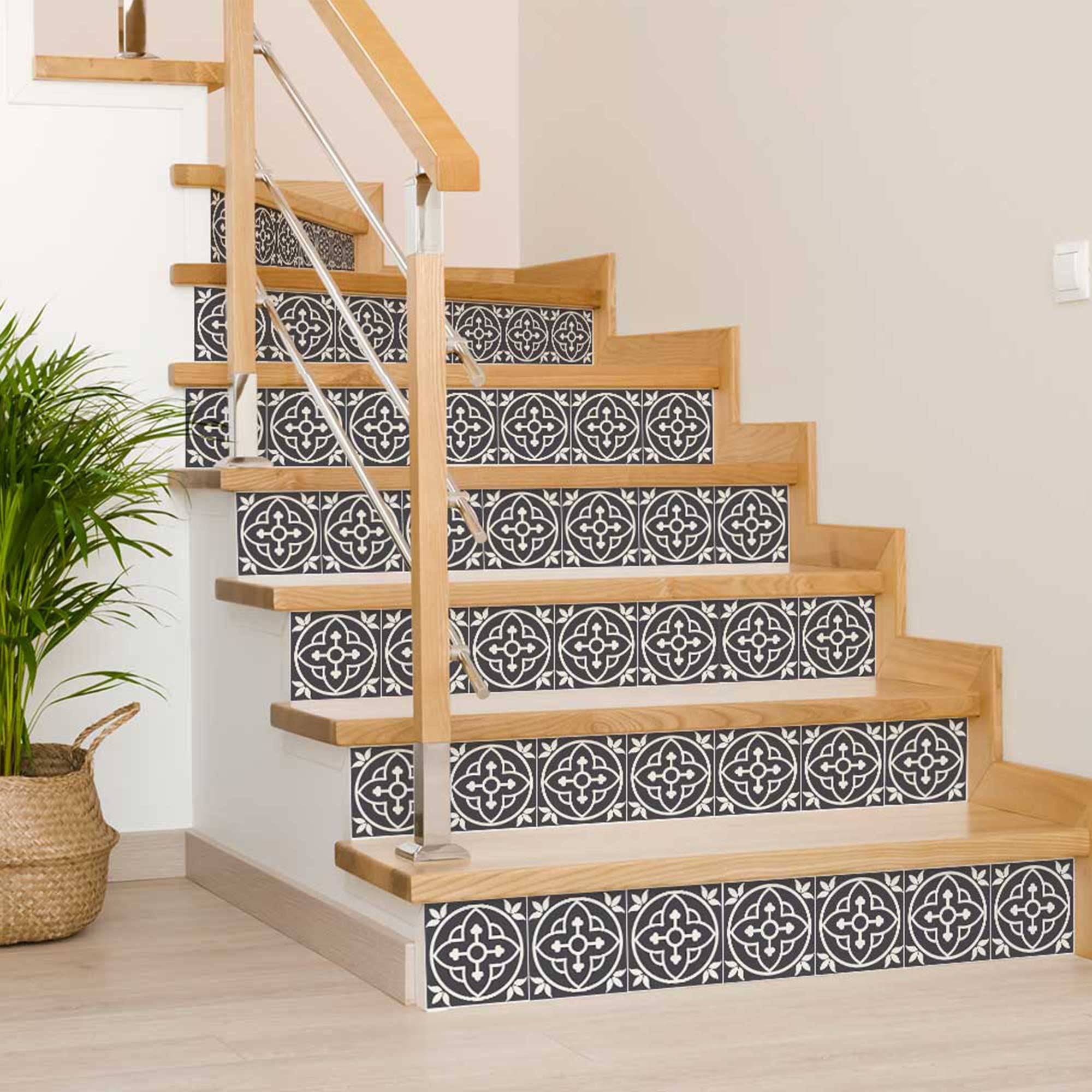Mi Alma Removable Vinyl Floral Gray White Backsplash Tile Stickers, 24pcs