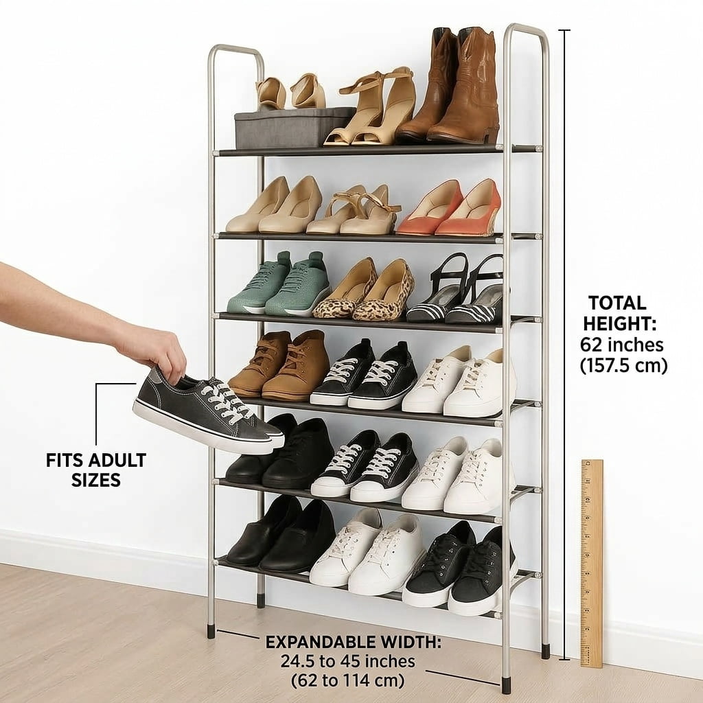 USTECH 10-Tier Expandable Metal Shoe Rack Organizer | Adjustable & Stackable Shoe Shelf for 40 Pairs | Free Standing Closet Storage with Non-Slip Finish & Rubber Feet for Entryway & Bedroom