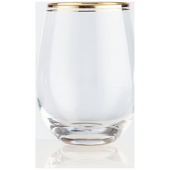 Burns Glass Hand painted Real Gold Bands, Stemless White or Red Wine Glasses 18 oz (Set of 2)