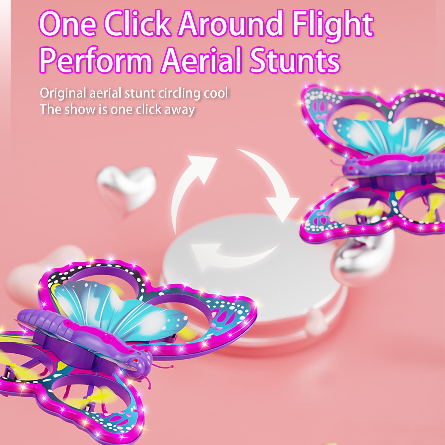 Gmdisc Remote Control Butterfly Drone for Kids with Colorful Lights, 2.4GHz RC Flying Toy with 3D Flip, Gravity Sensing, Altitude Hold, Pink Mini Quadcopter Gift for Girls