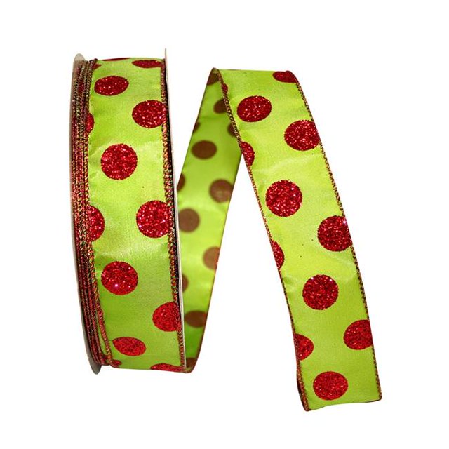 Reliant Ribbon 92308W-601-09K Points Rouges Paillettes Valeur Filaire Bord Ruban - Citron Vert et Rouge - 1,5 Po x 50 Verges
